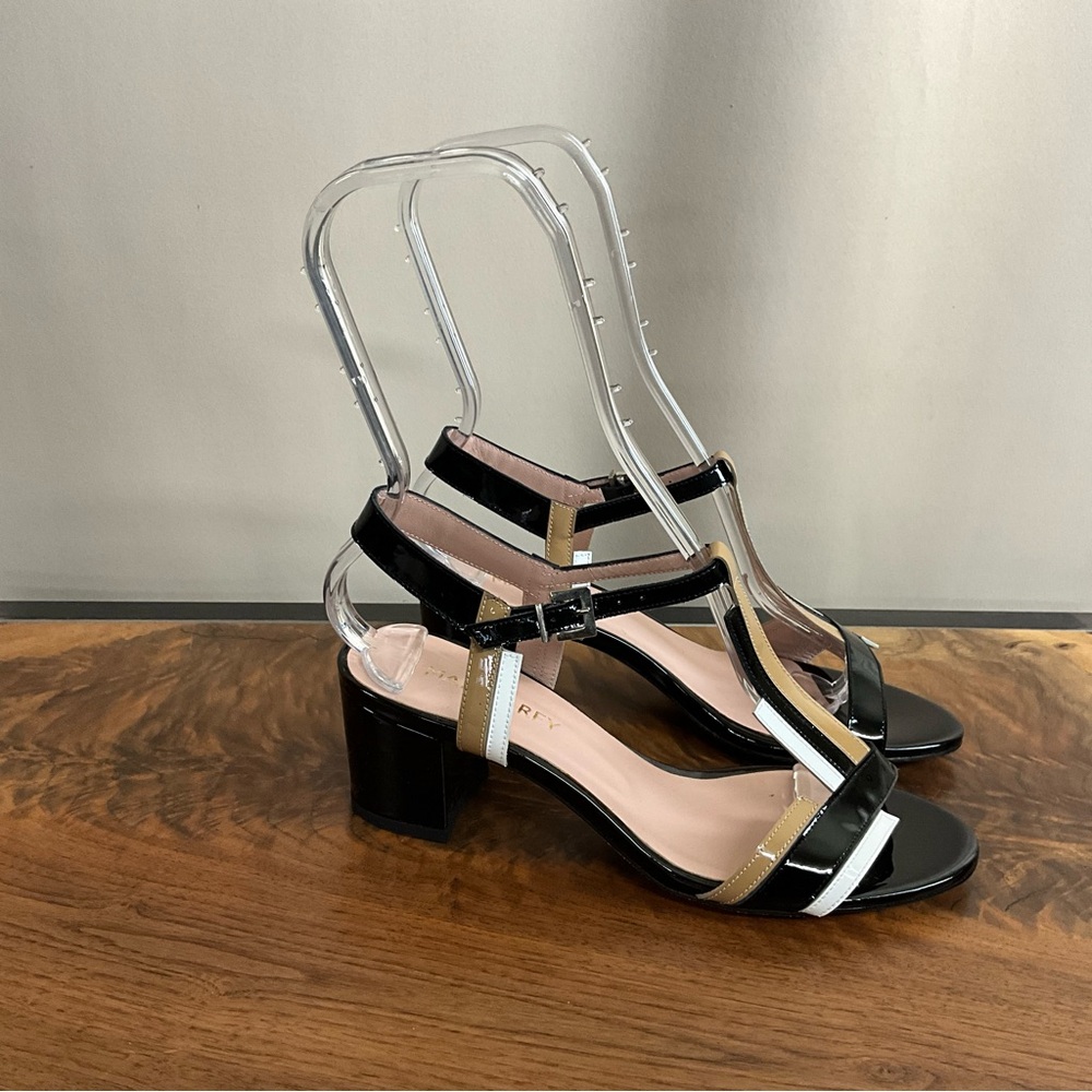 Marisa Rey Black, Tan, and White Patent Leather Sandal, New in Box - Picture 4 of 8